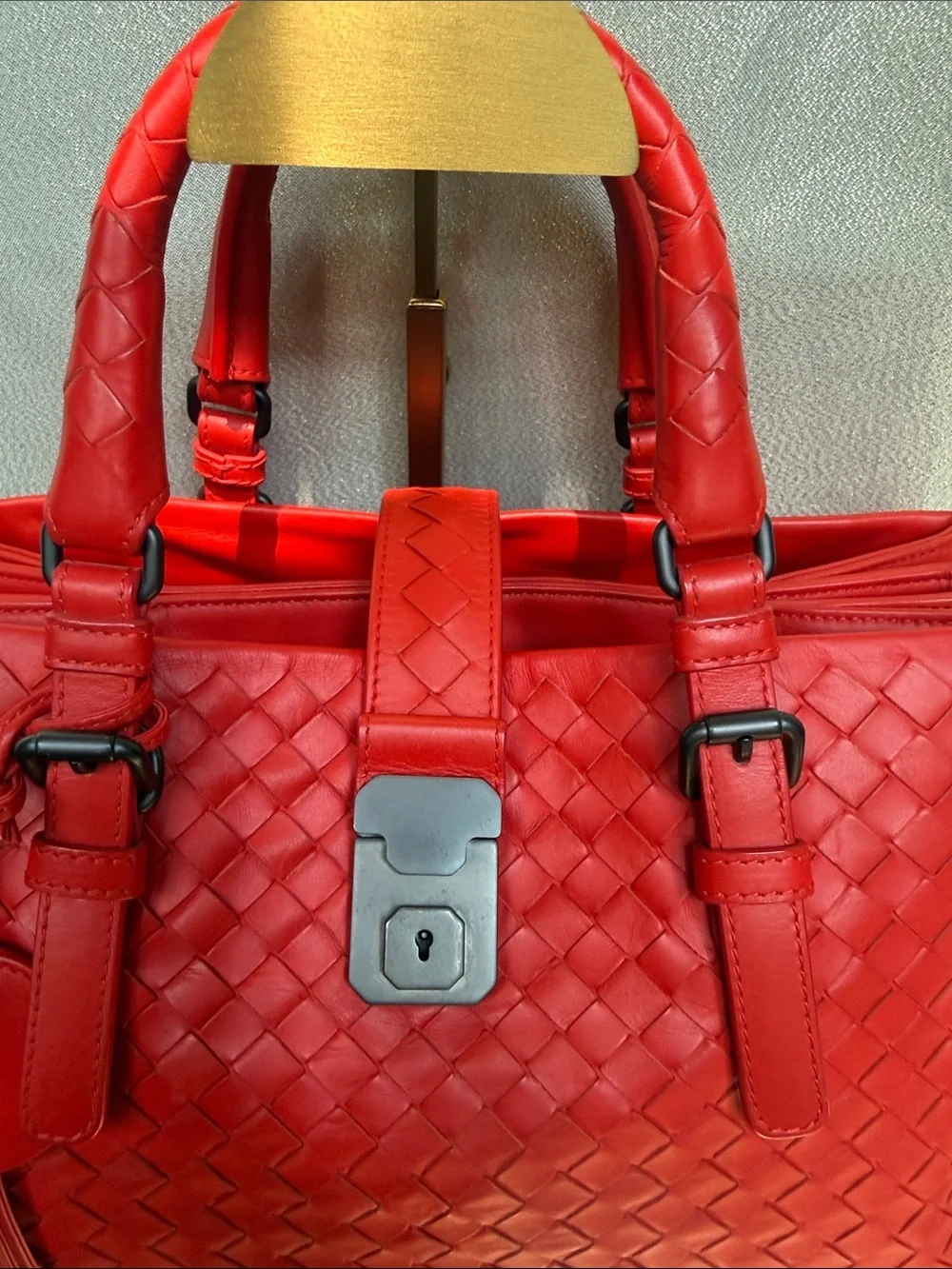 Bottega Veneta Red Intacciato Nappa Leather Roma Bag